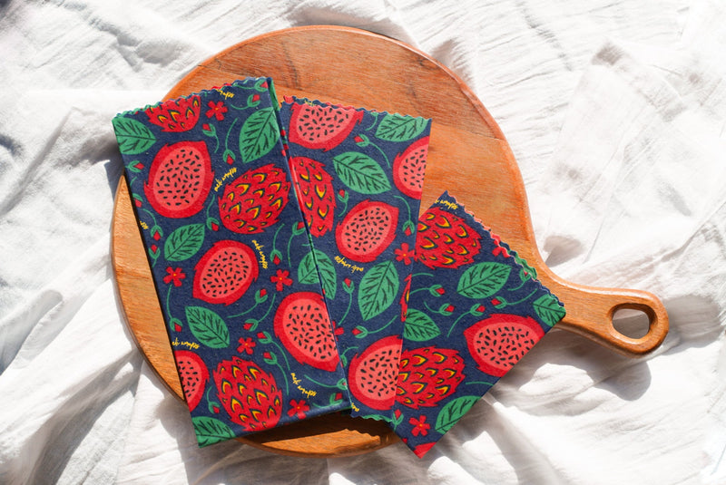 Beeswax Food Wrap – Dragonfruit Print | Reusable Organic Cotton Wraps