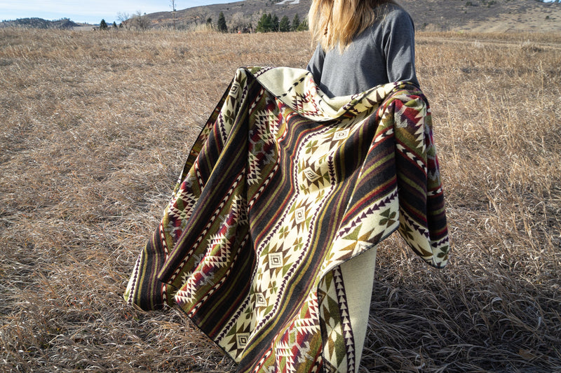 Andean Alpaca Wool Blanket – Cactus | Artisan Handmade Reversible Throw | Sustainable Ecuador Blanket