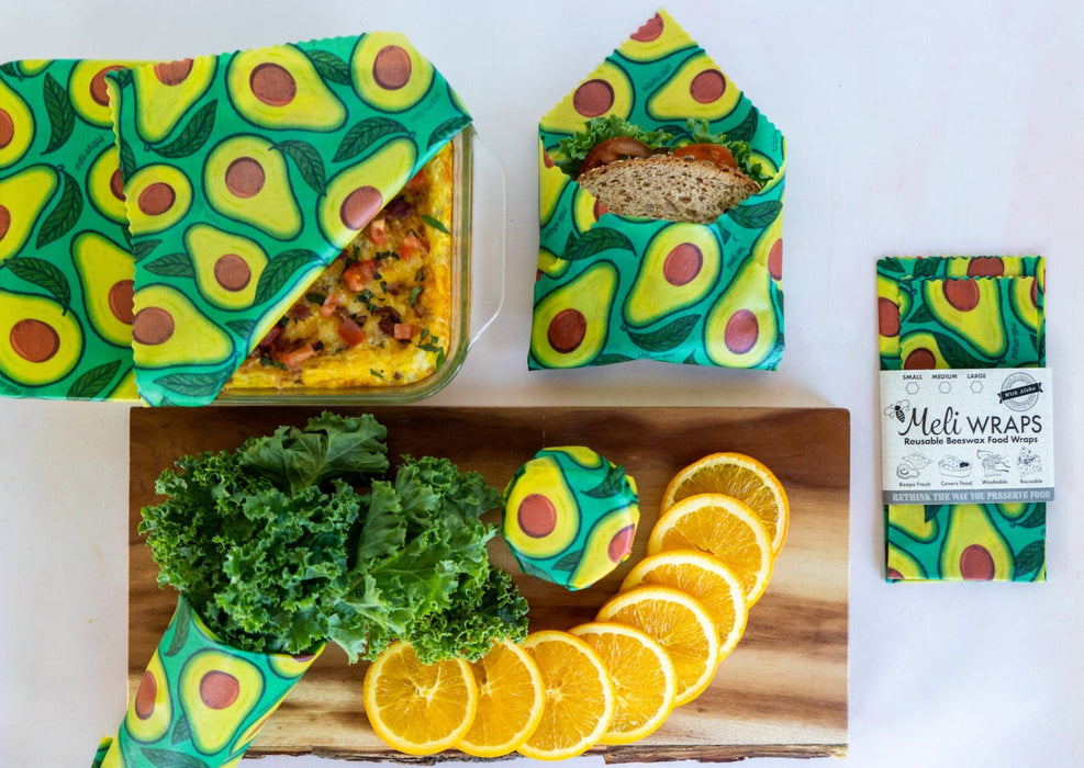 Beeswax Food Wrap – Avocado Print | Reusable Organic Beeswax Wraps for Food Storage (Small, Medium & Large)