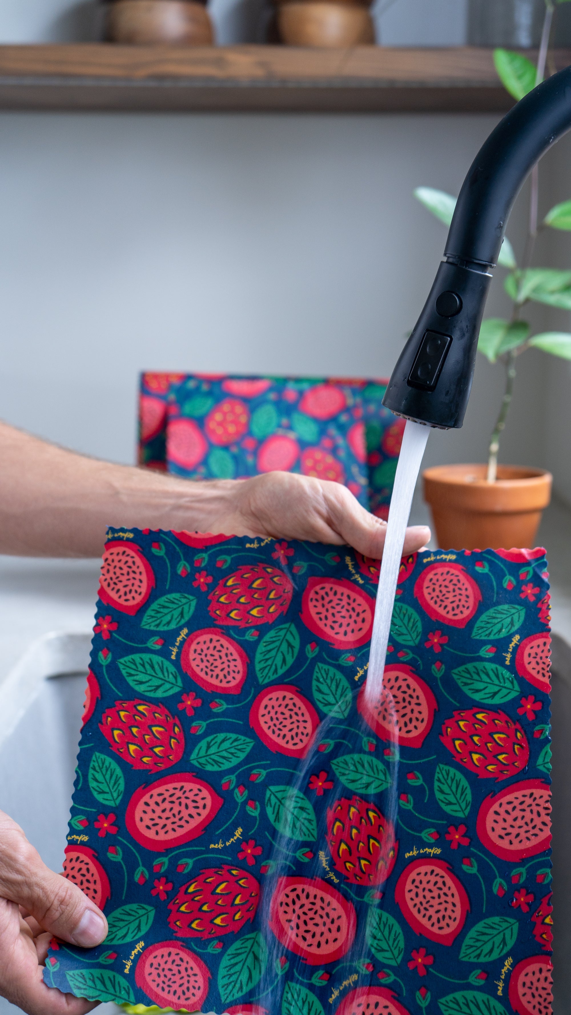 Beeswax Food Wrap – Dragonfruit Print | Reusable Organic Cotton Wraps