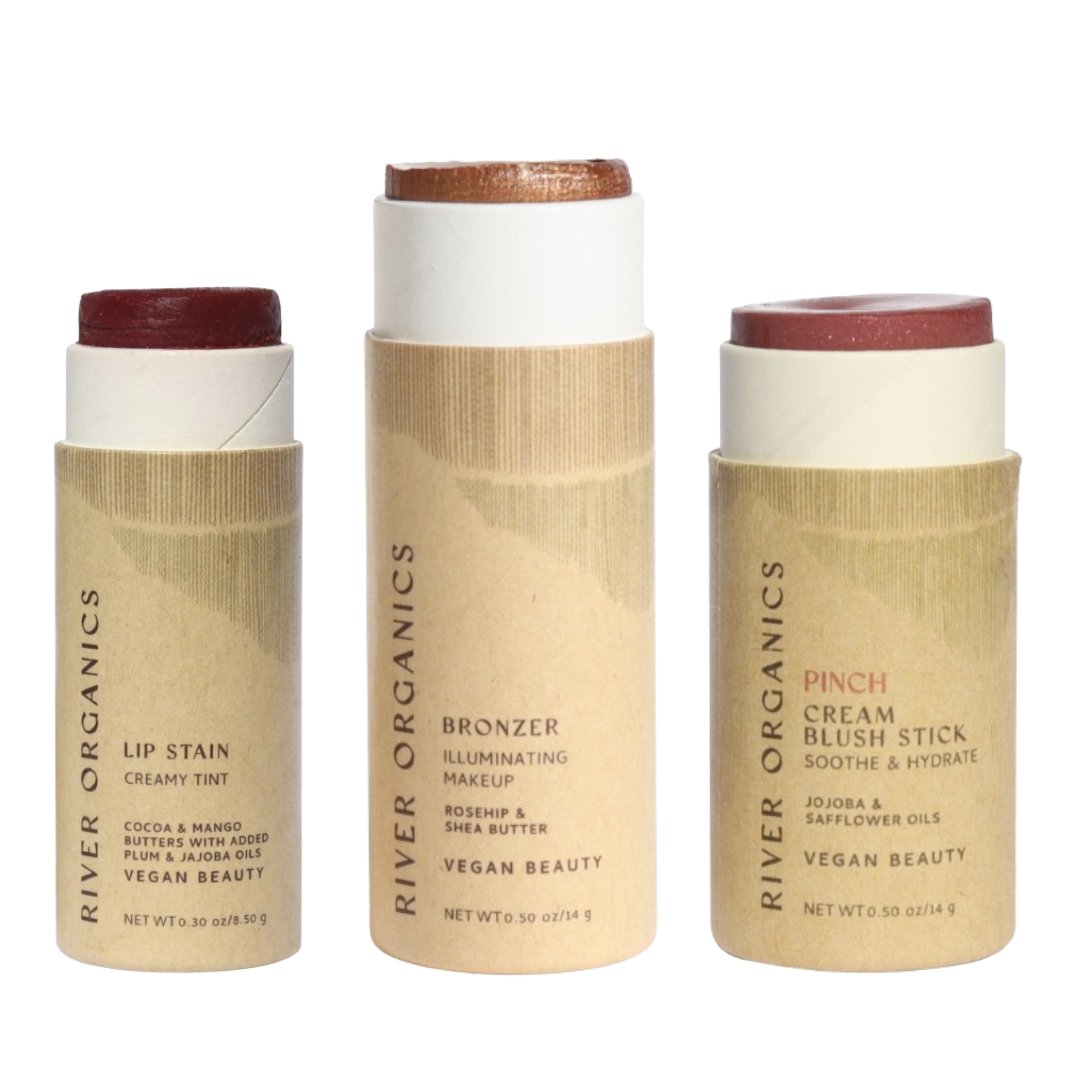 Lip + Highlighter + Blush Set – Customizable Vegan Makeup Trio | Plastic-Free, Organic &amp; Cruelty-Free Beauty