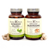 Bottle of Herbal Roots ginkgo biloba and organic mushrooms. 