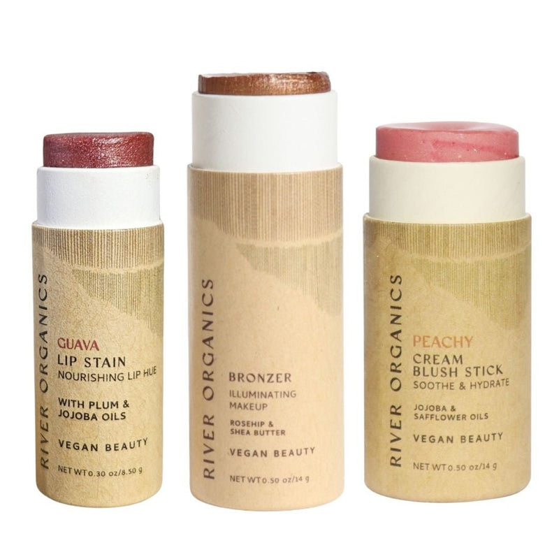 Lip + Highlighter + Blush Set – Customizable Vegan Makeup Trio | Plastic-Free, Organic & Cruelty-Free Beauty