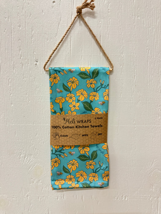 Puakenikeni & Bee Kitchen Towel Set of 2 | 100% Cotton, Eco-Friendly & Washable Dish Towels