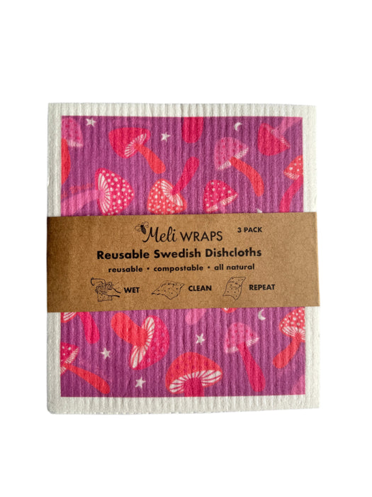 Purple Mushroom Swedish Dish Cloth Set of 3 | Reusable Eco-Friendly Cleaning Cloths
