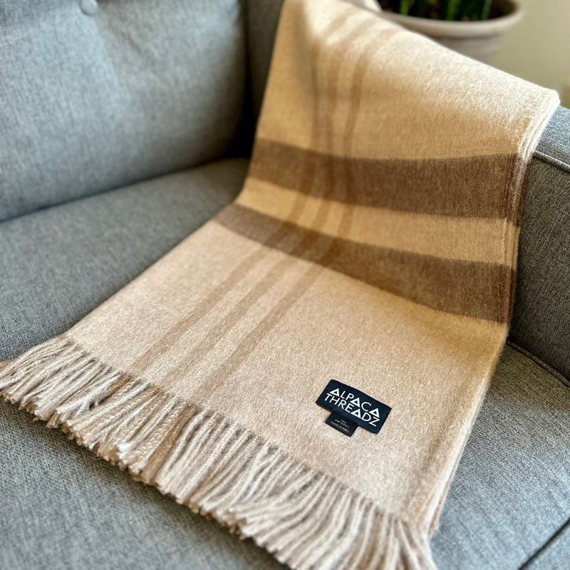 Royal Baby Alpaca Wool Checkered Throw Blanket | 100% Premium Baby Alpaca | Fair Trade Luxury from Peru