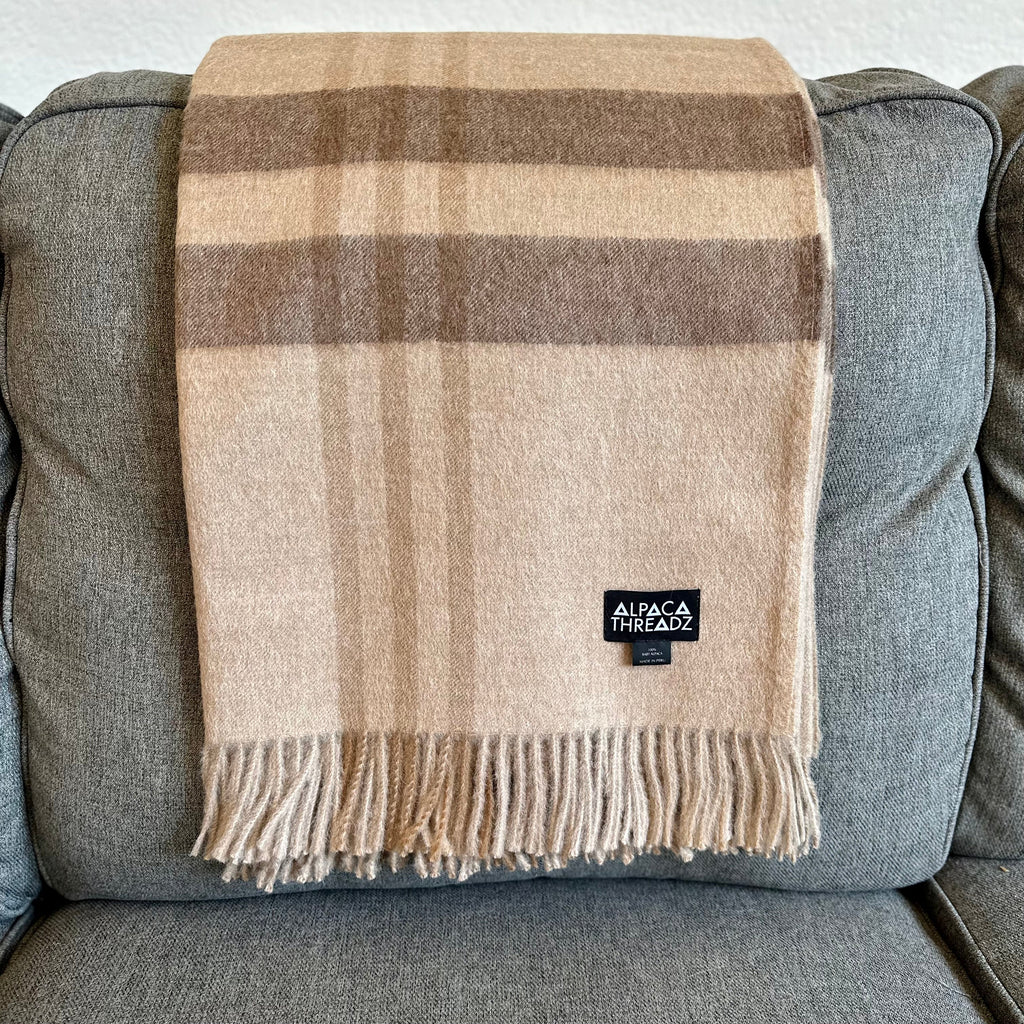 Royal Baby Alpaca Wool Checkered Throw Blanket | 100% Premium Baby Alpaca | Fair Trade Luxury from Peru