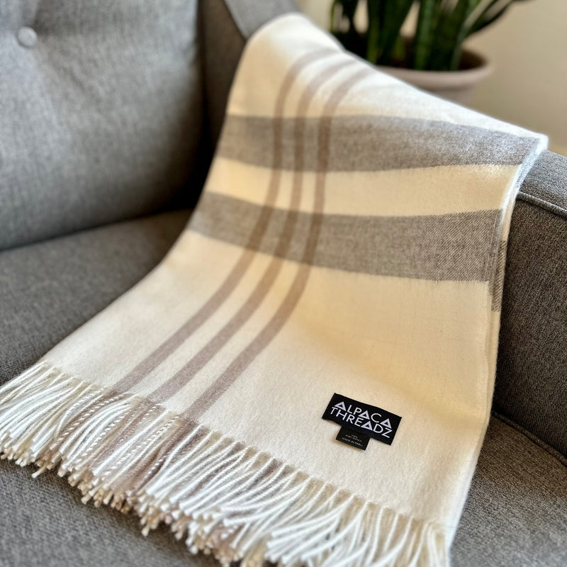 Royal Baby Alpaca Wool Checkered Throw Blanket | 100% Premium Baby Alpaca | Fair Trade Luxury from Peru