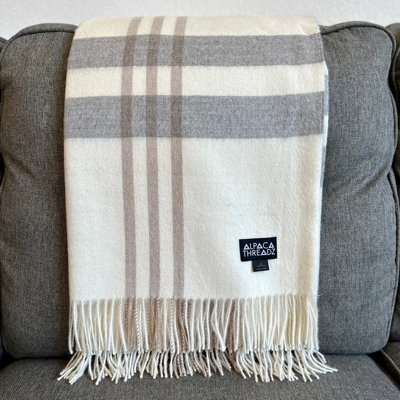 Royal Baby Alpaca Wool Checkered Throw Blanket | 100% Premium Baby Alpaca | Fair Trade Luxury from Peru
