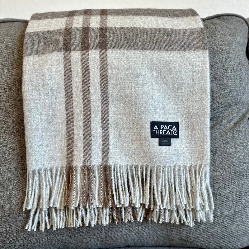 Royal Baby Alpaca Wool Checkered Throw Blanket | 100% Premium Baby Alpaca | Fair Trade Luxury from Peru