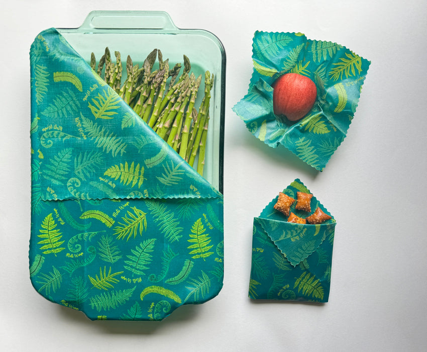 Beeswax Wrap Bulk Roll – Fern Print (13.5" × 42") | Reusable Organic Beeswax Food Wrap