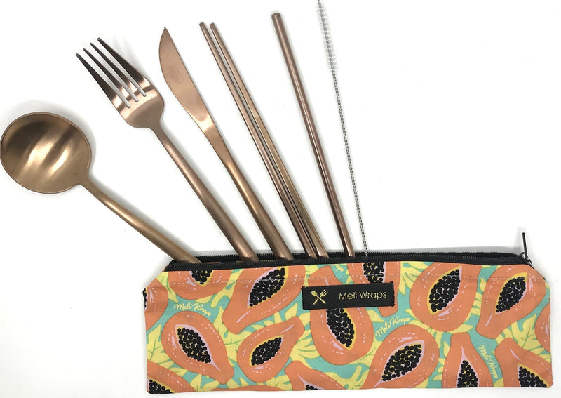 Reusable Cutlery Set – Tropical Papaya | Eco-Friendly Stainless Steel Travel Utensil Kit