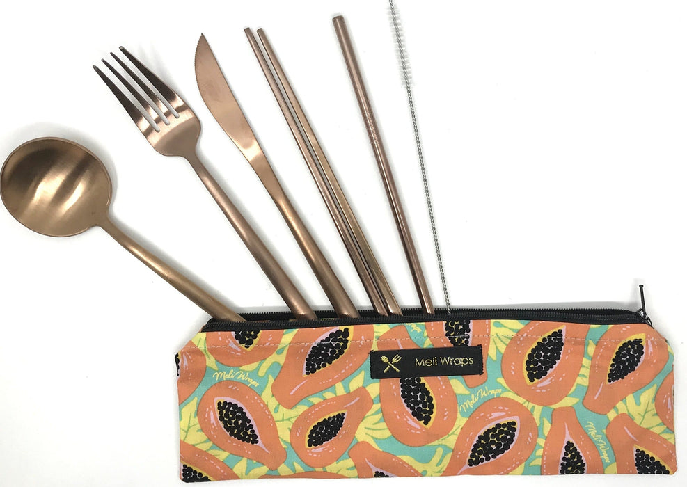 Reusable Cutlery Set – Tropical Papaya | Eco-Friendly Stainless Steel Travel Utensil Kit