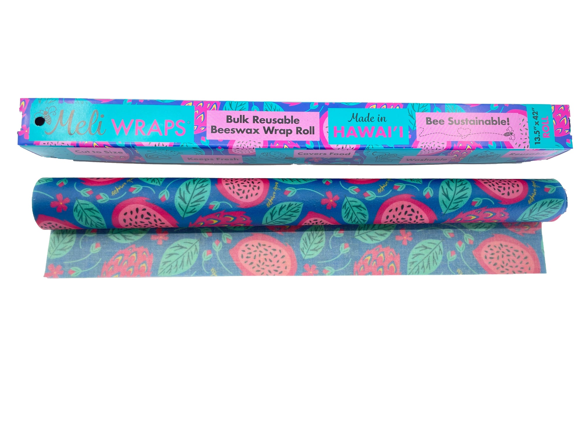 Beeswax Wrap Bulk Roll – Dragonfruit Print | Reusable Organic Cotton Food Wraps