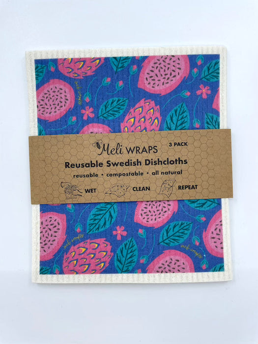 Dragonfruit Swedish Dish Cloth Set of 3 | Eco-Friendly Reusable Cleaning Cloths