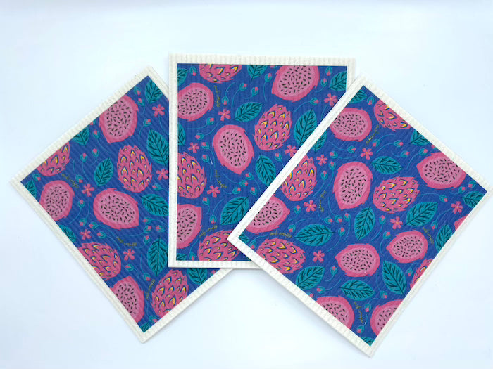 Dragonfruit Swedish Dish Cloth Set of 3 | Eco-Friendly Reusable Cleaning Cloths