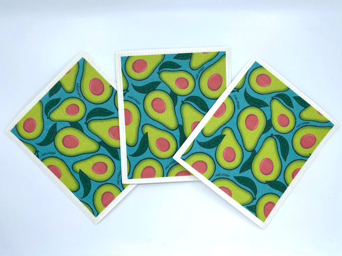 Avocado Swedish Dish Cloth Set of 3 | Eco-Friendly Reusable Cleaning Cloths