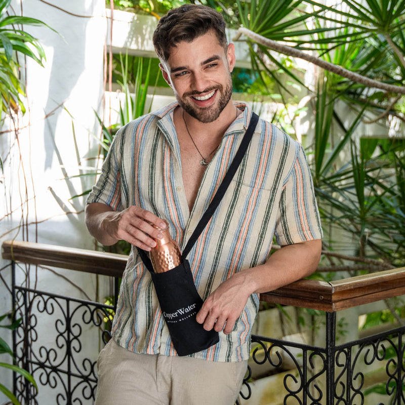 Handmade Brushed & Hammered Copper Ayurvedic Water Bottle