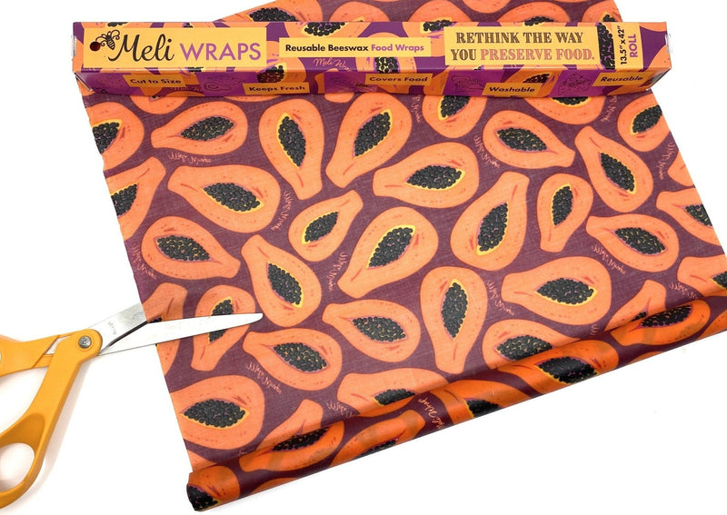 Beeswax Wrap Bulk Roll – Purple Papaya Print | Reusable Organic Cotton Wrap