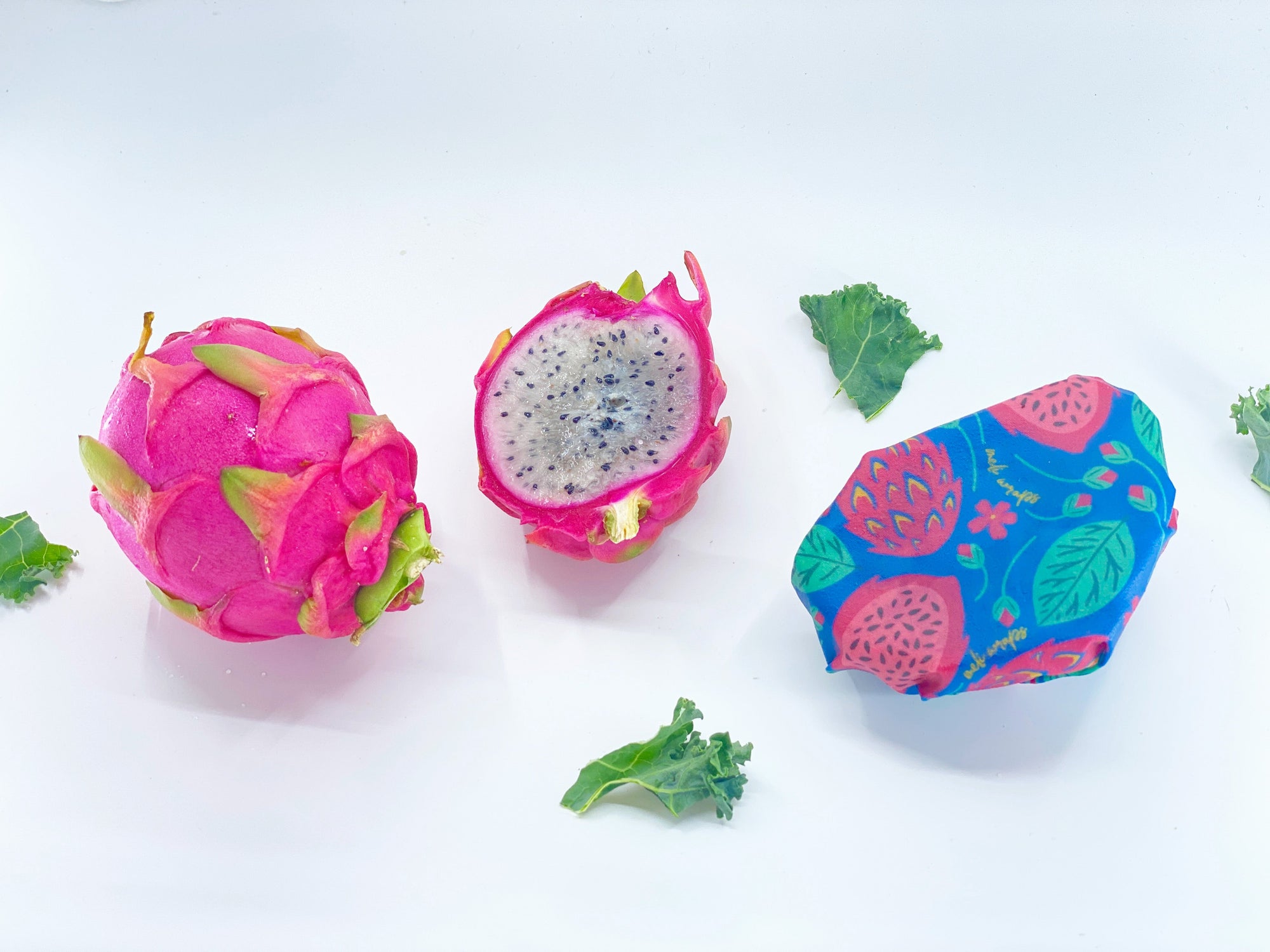 Beeswax Food Wrap – Dragonfruit Print | Reusable Organic Cotton Wraps