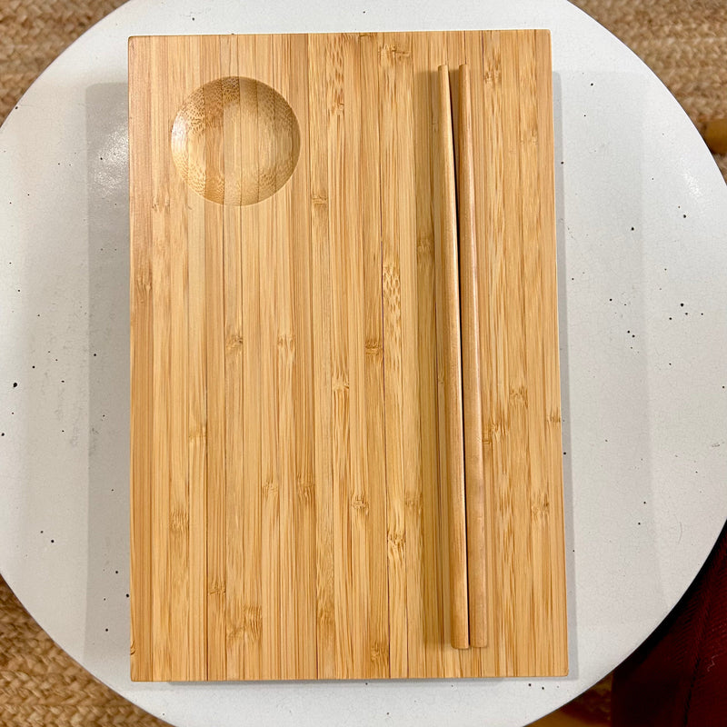 Bamboo Sushi Serving Plate & Chopsticks