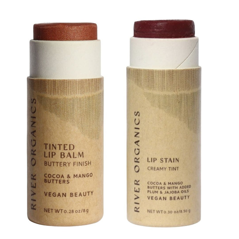 Set of 2 Lip Balms or Lip Stains – Vegan, Organic & Plastic-Free | Hydrating Natural Lip Care
