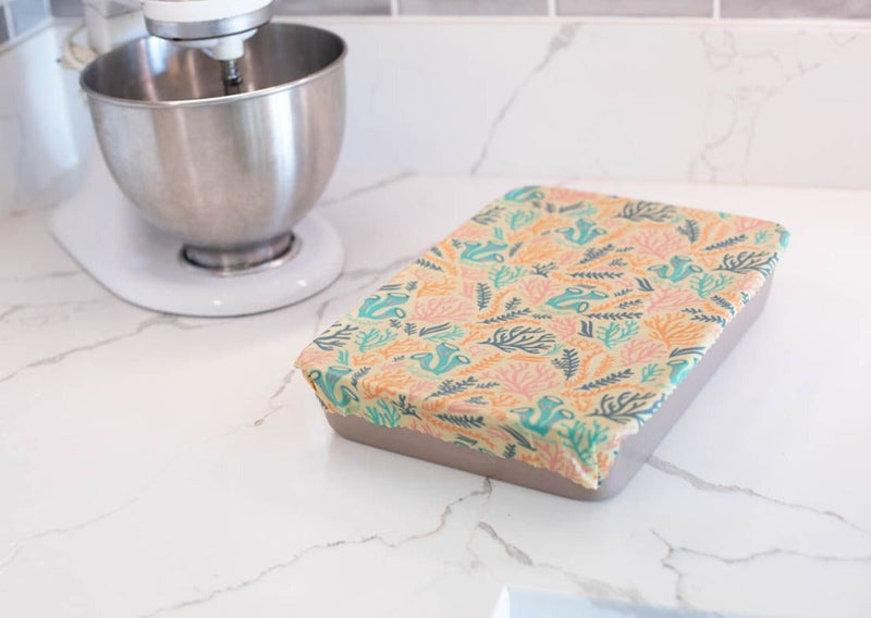 Beeswax Wrap Bulk Roll + Cutlery Set in Reef Print | Sustainable Plastic-Free Kitchen Bundle