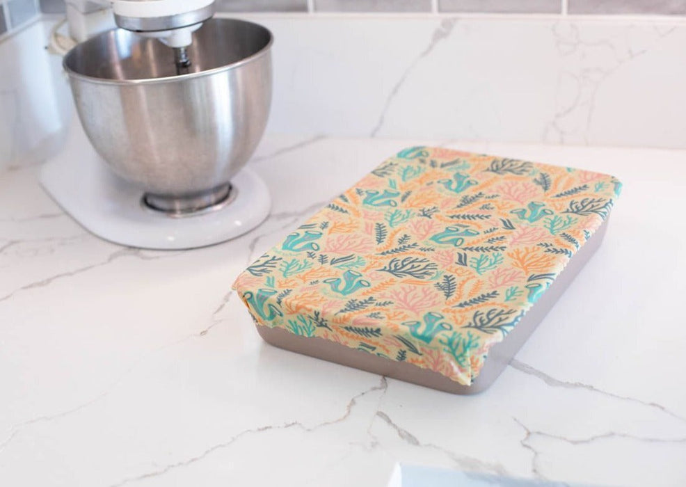 Beeswax Wrap Bulk Roll + Cutlery Set in Reef Print | Sustainable Plastic-Free Kitchen Bundle