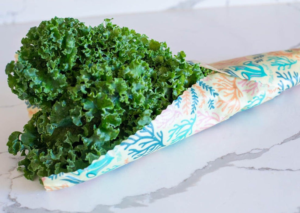 Beeswax Wrap Bulk Roll + Cutlery Set in Reef Print | Sustainable Plastic-Free Kitchen Bundle