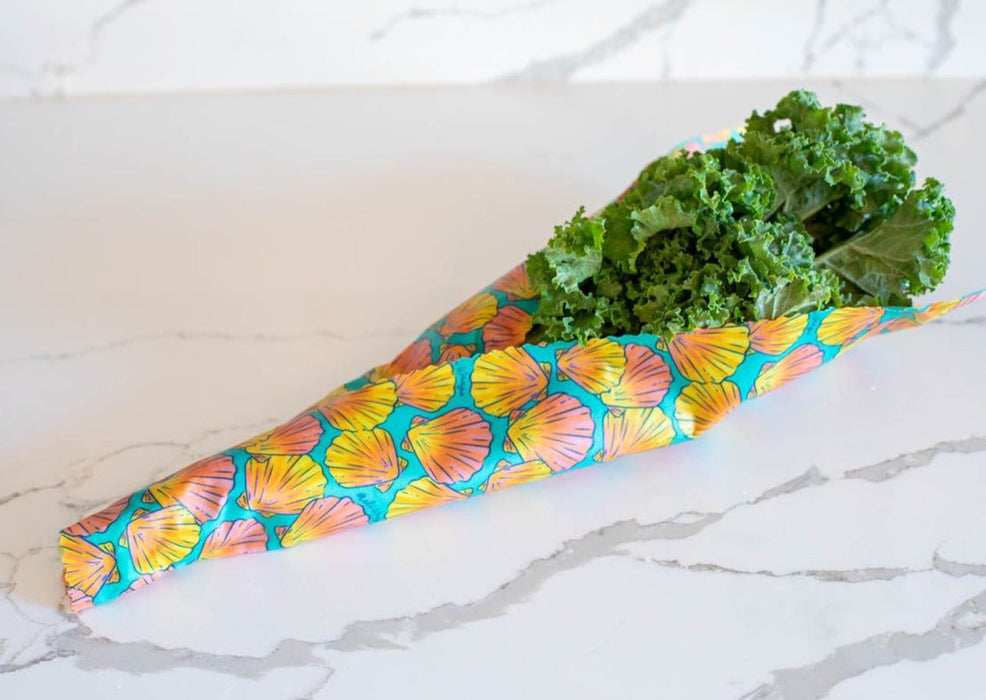 Beeswax Wrap Bulk Roll – Shells Print | Reusable Organic Beeswax Food Wrap Roll (13.5" x 42")