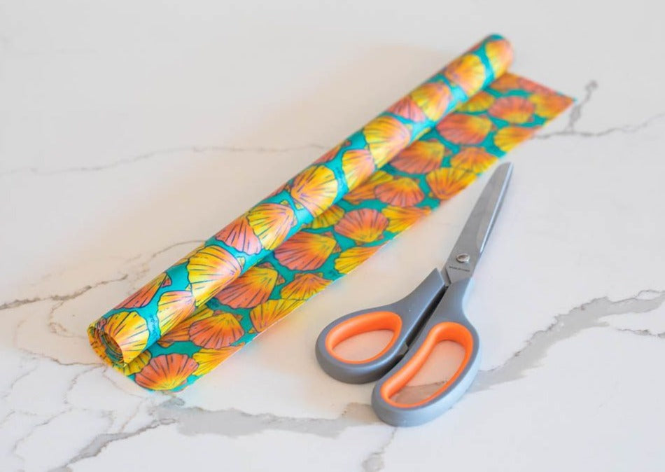 Beeswax Wrap Bulk Roll – Shells Print | Reusable Organic Beeswax Food Wrap Roll (13.5" x 42")