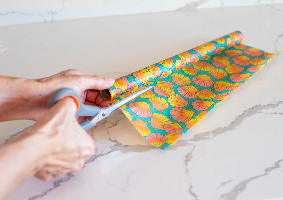 Beeswax Wrap Bulk Roll – Shells Print | Reusable Organic Beeswax Food Wrap Roll (13.5" x 42")