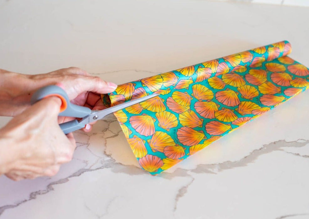 Beeswax Wrap Bulk Roll – Shells Print | Reusable Organic Beeswax Food Wrap Roll (13.5" x 42")
