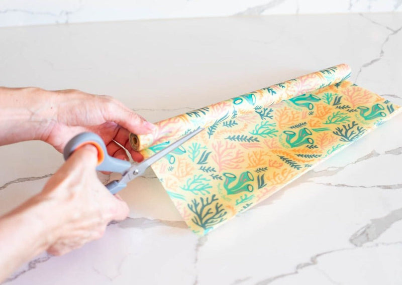 Beeswax Wrap Bulk Roll + Cutlery Set in Reef Print | Sustainable Plastic-Free Kitchen Bundle