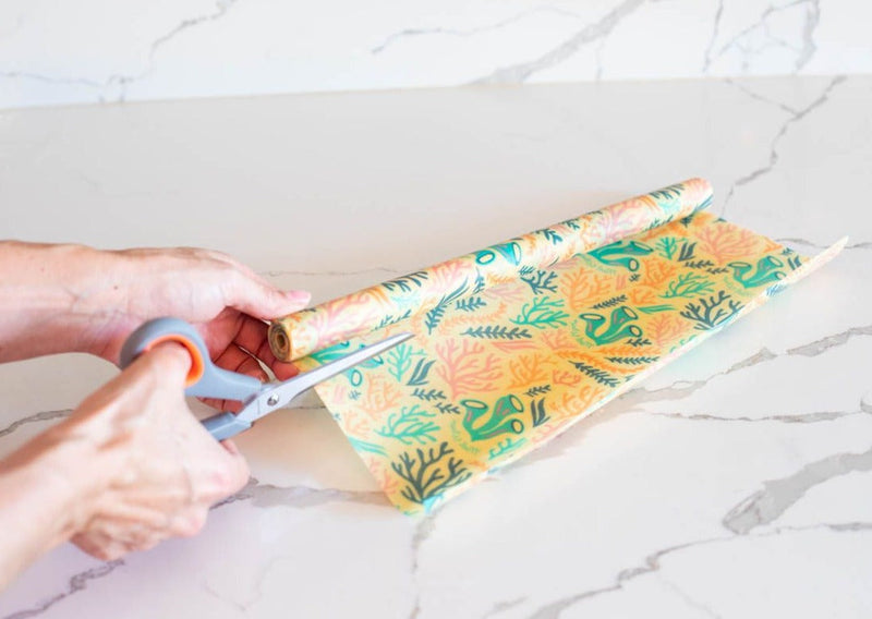 Beeswax Wrap Bulk Roll + Cutlery Set in Reef Print | Sustainable Plastic-Free Kitchen Bundle