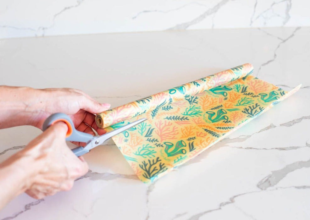 Beeswax Wrap Bulk Roll + Cutlery Set in Reef Print | Sustainable Plastic-Free Kitchen Bundle
