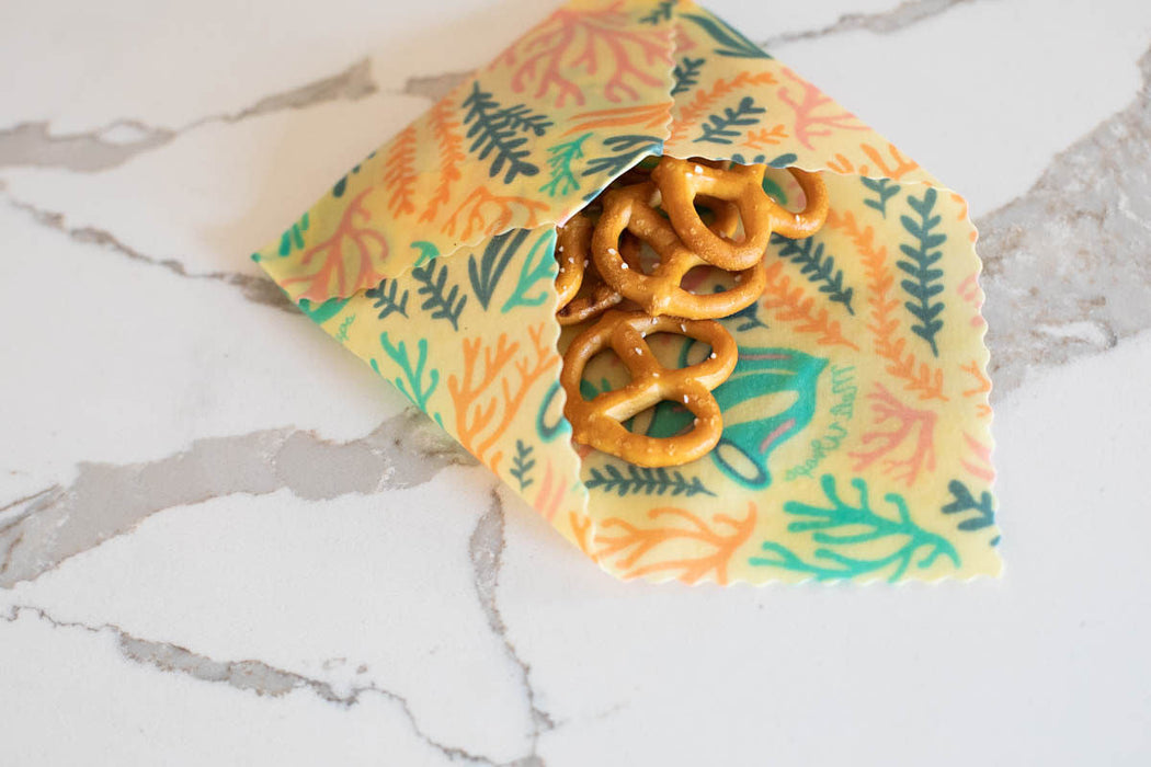 Beeswax Wrap Bulk Roll + Cutlery Set in Reef Print | Sustainable Plastic-Free Kitchen Bundle