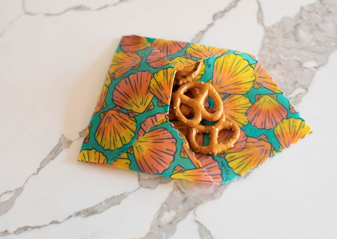 Beeswax Wrap Bulk Roll + Cutlery Set in Shell Print | Sustainable Plastic-Free Kitchen Bundle