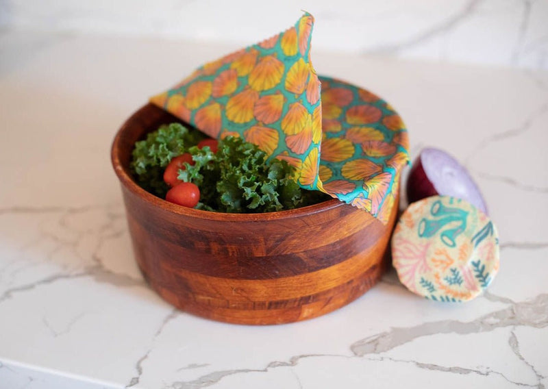 Beeswax Wrap Bulk Roll + Cutlery Set in Shell Print | Sustainable Plastic-Free Kitchen Bundle