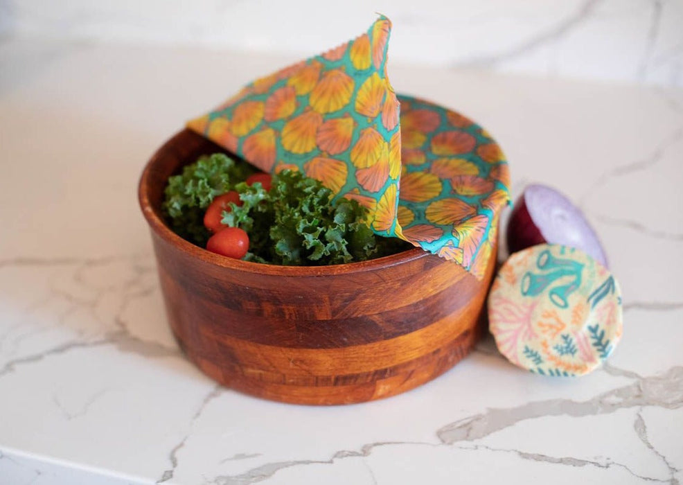 Beeswax Wrap Bulk Roll + Cutlery Set in Shell Print | Sustainable Plastic-Free Kitchen Bundle