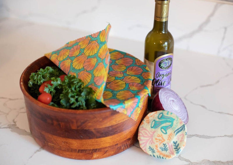 Beeswax Food Wrap – Sunrise Shell Print | Reusable Organic Cotton Wraps