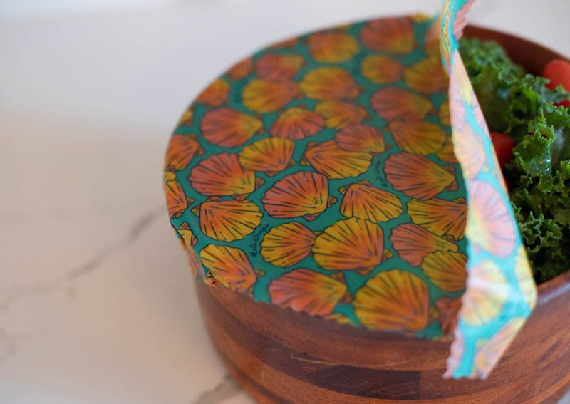 Beeswax Food Wrap – Sunrise Shell Print | Reusable Organic Cotton Wraps