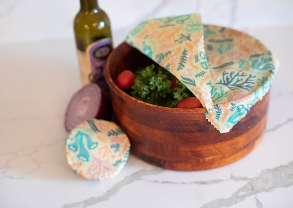 Beeswax Wrap Bulk Roll + Cutlery Set in Reef Print | Sustainable Plastic-Free Kitchen Bundle