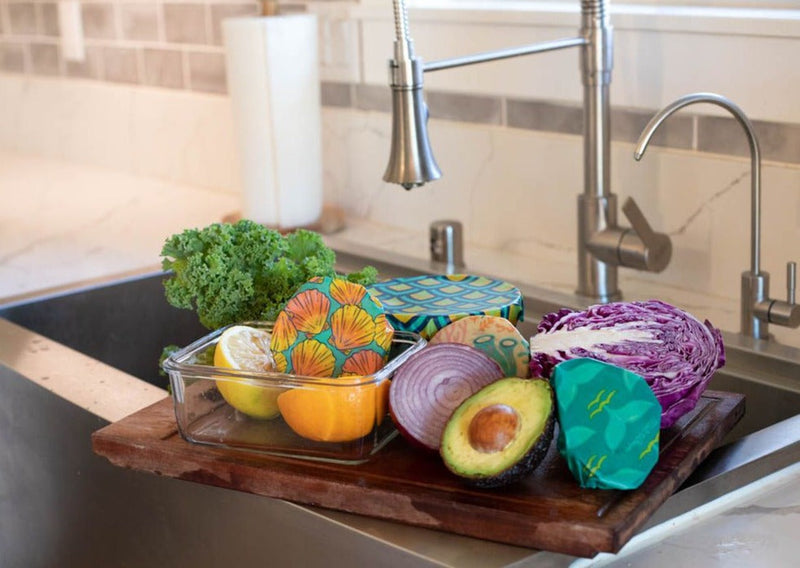 Beeswax Wrap Bulk Roll + Cutlery Set in Shell Print | Sustainable Plastic-Free Kitchen Bundle