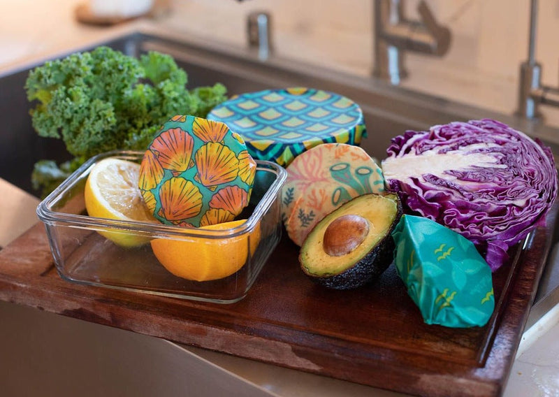 Beeswax Wrap Bulk Roll + Cutlery Set in Reef Print | Sustainable Plastic-Free Kitchen Bundle