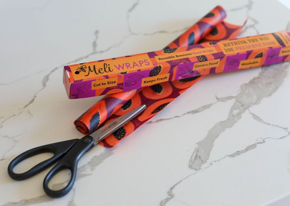 Beeswax Wrap Bulk Roll – Purple Papaya Print | Reusable Organic Cotton Wrap