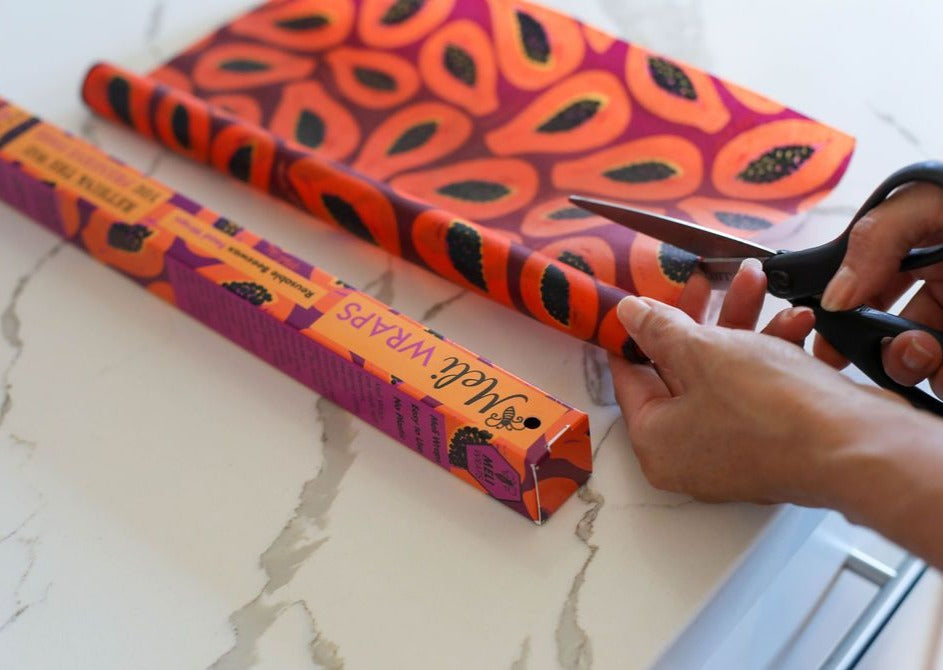 Beeswax Wrap Bulk Roll – Purple Papaya Print | Reusable Organic Cotton Wrap