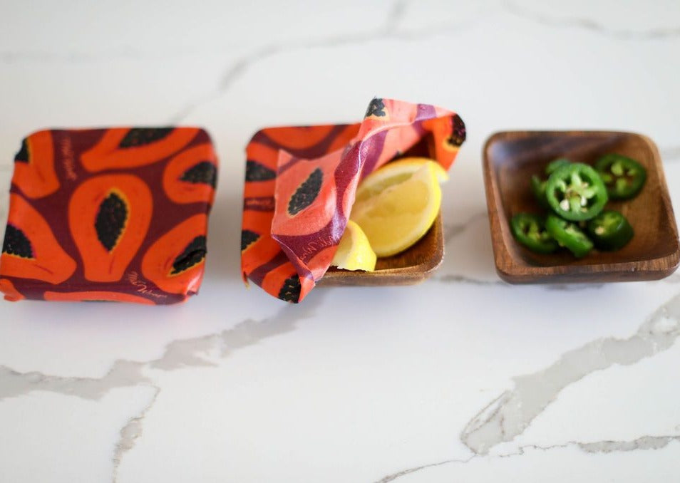 Beeswax Wrap Bulk Roll – Purple Papaya Print | Reusable Organic Cotton Wrap
