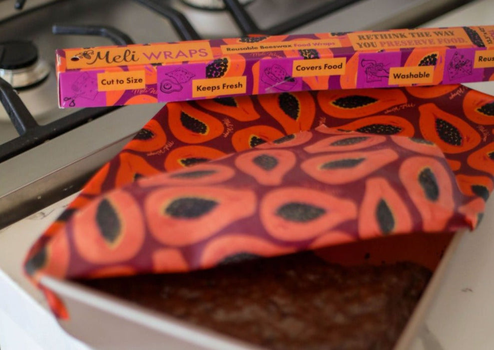 Beeswax Wrap Bulk Roll – Purple Papaya Print | Reusable Organic Cotton Wrap