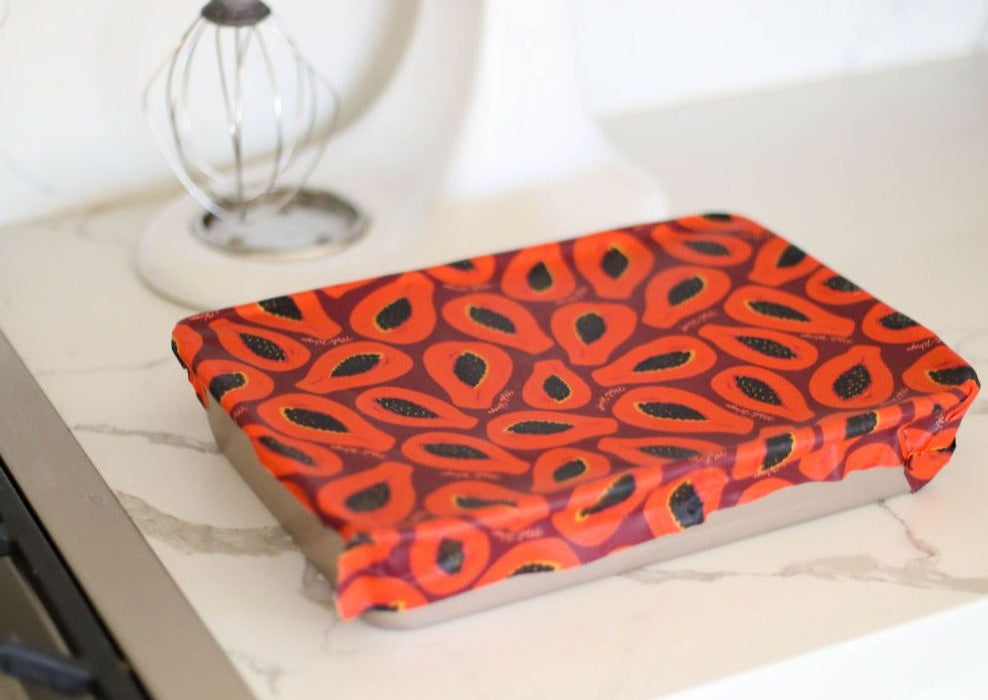Beeswax Wrap Bulk Roll – Purple Papaya Print | Reusable Organic Cotton Wrap